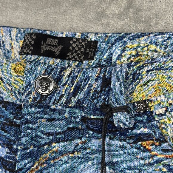 NWT Rebel Vengeance Tapestry Cargo Jeans Mens Starry Night Van Gogh Streetwear - Picture 4 of 8
